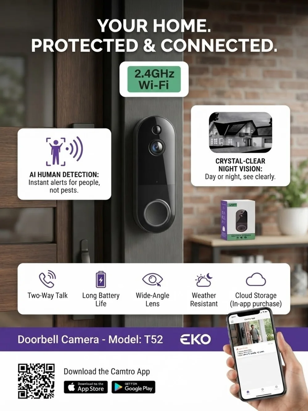 Wireless Video Doorbell Camera Smart HD Night Vision AI Human Detection Linen